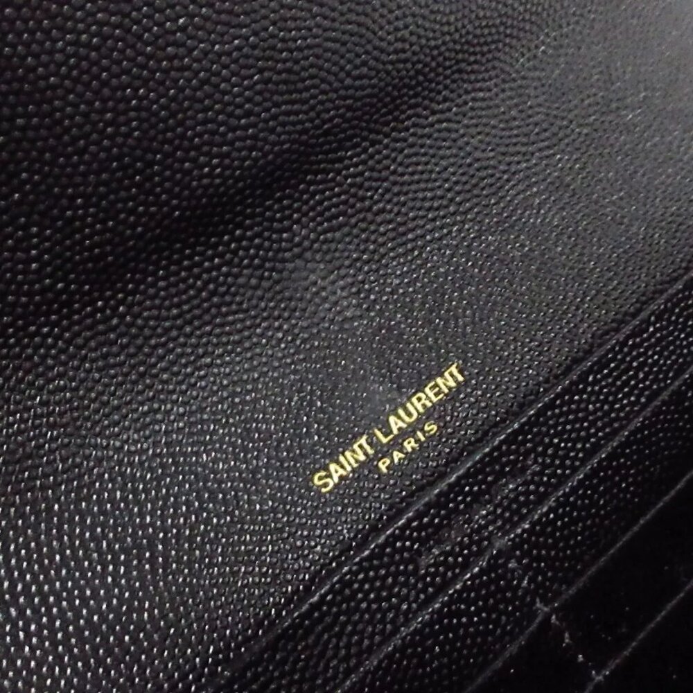 100% Authentic SAINT LAURENT PARIS - 372264 Black Gold Leather Long Wallet - Picture 6 of 8